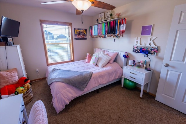 bedroom featuring carpet flooring and ceiling fan