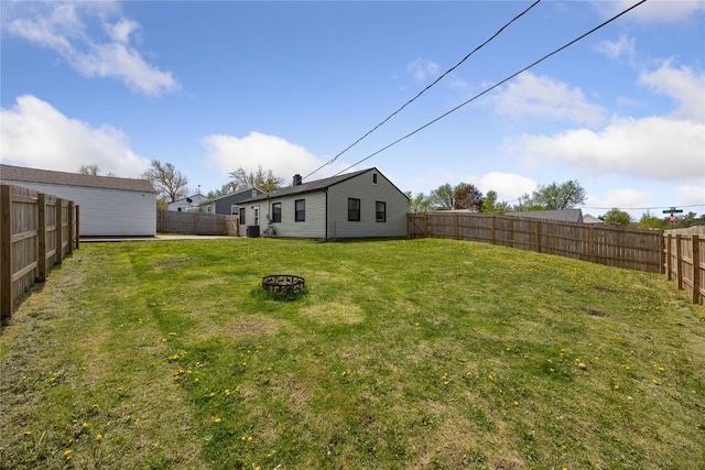 view of yard with a fenced backyard