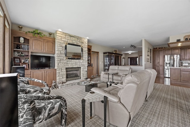 living room with a fireplace