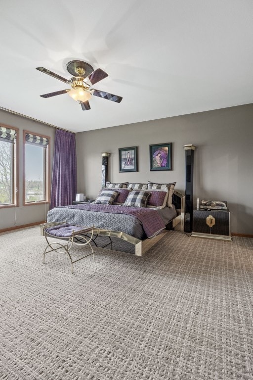 bedroom featuring carpet floors and ceiling fan