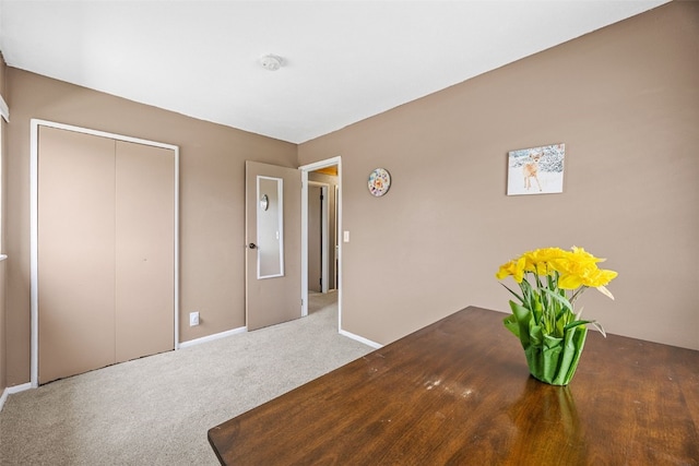 unfurnished bedroom with carpet floors, baseboards, and a closet