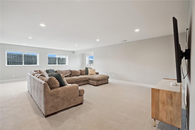 1405 Foxtail Dr, Fairfax, IA 52228 - living room with light carpet, baseboards, and recessed lighting