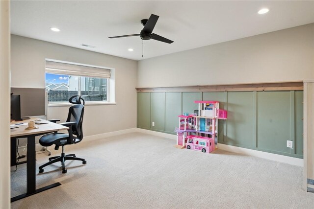1405 Foxtail Dr, Fairfax, IA 52228 - office with carpet, ceiling fan, recessed lighting, and baseboards