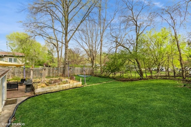 view of yard featuring a fenced backyard and a garden