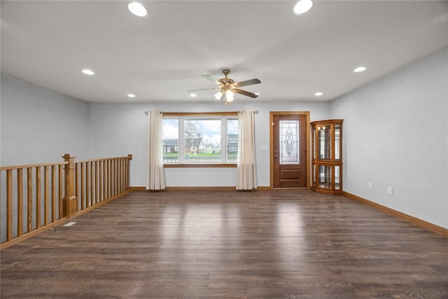 interior space with ceiling fan, a healthy amount of sunlight, and recessed lighting
