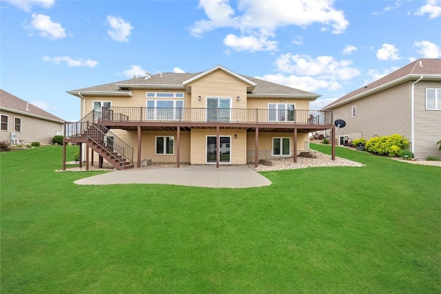 4332 Quail Trail Dr, Marion, IA 52302 - rear view of property with a wooden deck, a patio area, stairway, and a yard