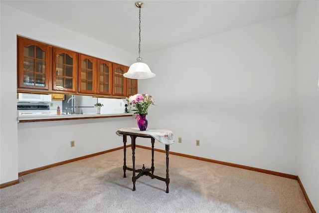 unfurnished office with baseboards, carpet flooring, and a sink