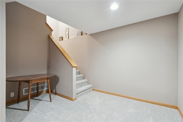 4199 Brookside Dr, Marion, IA 52302 - stairway featuring baseboards, visible vents, and carpet