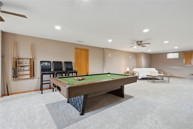 4199 Brookside Dr, Marion, IA 52302 - rec room with a ceiling fan, light carpet, and recessed lighting
