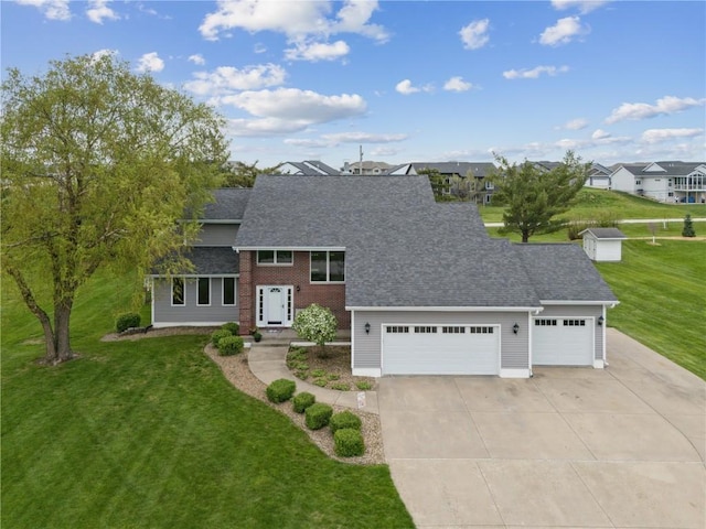 4199 Brookside Dr, Marion, IA 52302 - view of front of house featuring a residential view, a garage, a front lawn, driveway, and roof with shingles
