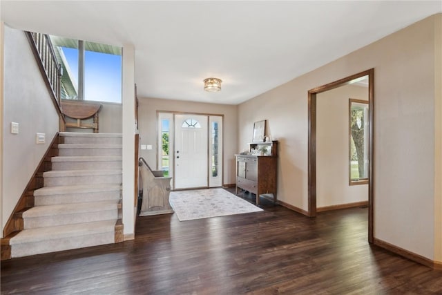 4199 Brookside Dr, Marion, IA 52302 - entryway featuring stairway, baseboards, and wood finished floors