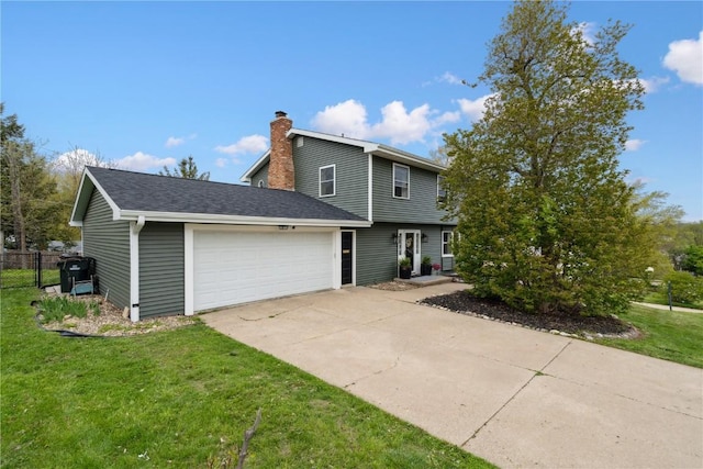 335 Parkland Dr SE, Cedar Rapids, IA 52403 - exterior space with a yard, fence, an attached garage, and a chimney