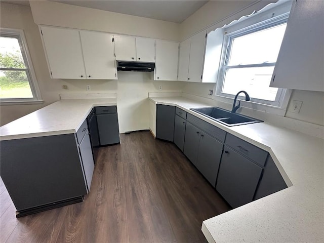 2770 24th Ave, Marion, IA 52302 - kitchen with under cabinet range hood, dark wood-style floors, healthy amount of natural light, and white cabinetry