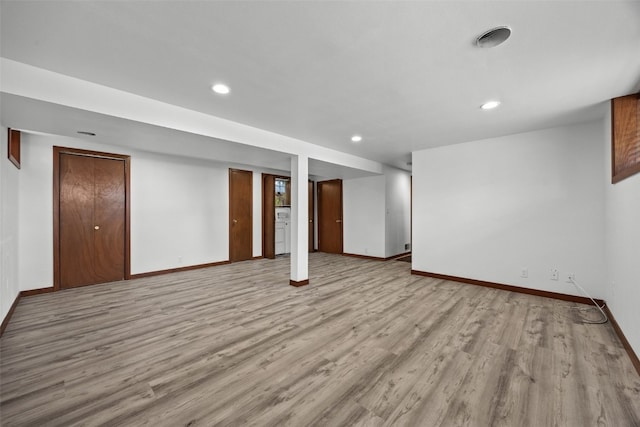 3729 Wenig Rd NE, Cedar Rapids, IA 52402 - finished basement with light wood-style flooring, baseboards, and recessed lighting