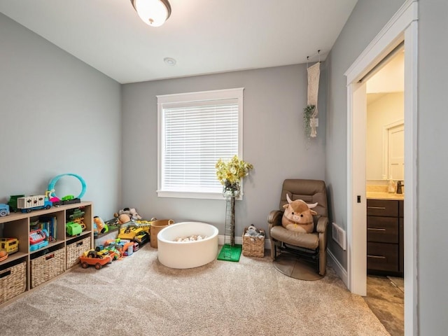 recreation room with carpet floors