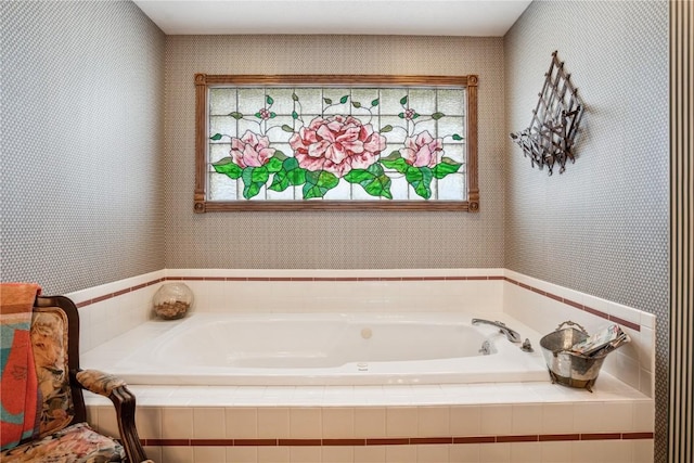 4030 Bruce Rd, Marion, IA 52302 - bathroom with wallpapered walls, a garden tub, and plenty of natural light