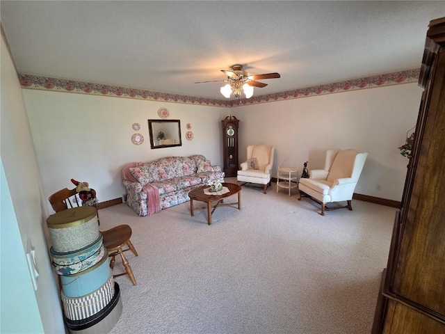 4030 Bruce Rd, Marion, IA 52302 - living room featuring carpet, ceiling fan, and baseboards