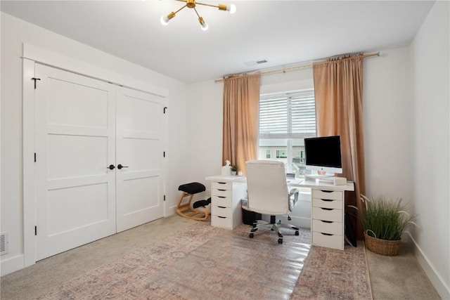 view of carpeted home office