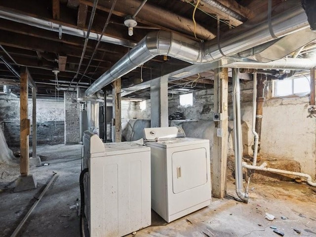 below grade area with washing machine and dryer