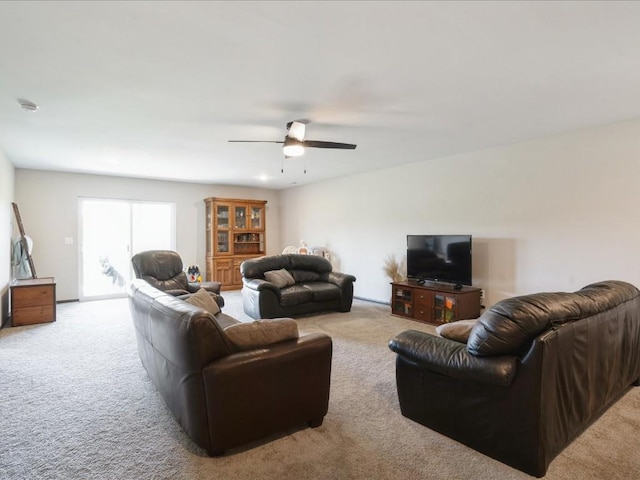 420 Dawson Dr, West Branch, IA 52358 - carpeted living room with a ceiling fan