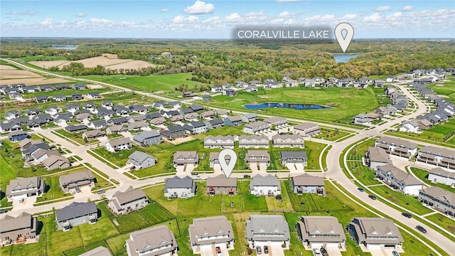 1227 Mary Ln, North Liberty, IA 52317 - aerial view of property's location with a large body of water and nearby suburban area