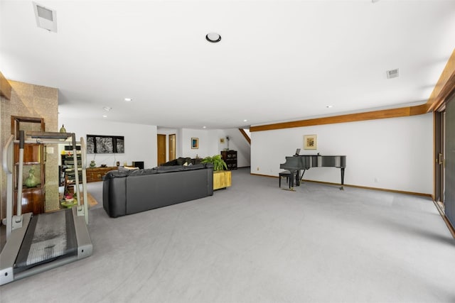 13 Woodland Hts, Iowa City, IA 52240 - living area with stairs, light carpet, and recessed lighting