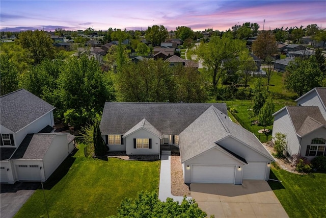 aerial view at dusk of a residential view