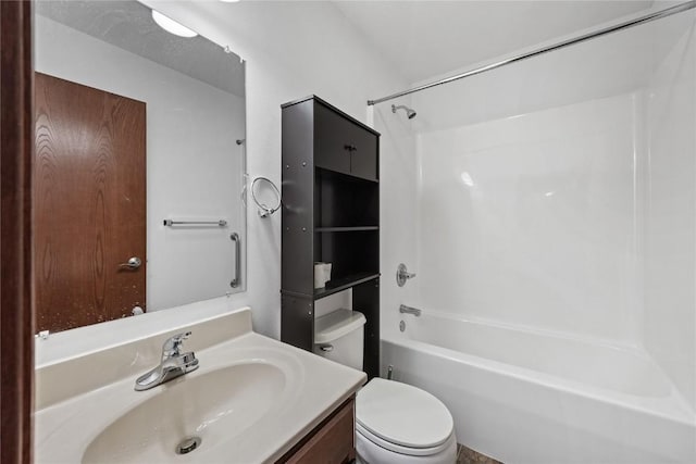 full bath with toilet, washtub / shower combination, and vanity