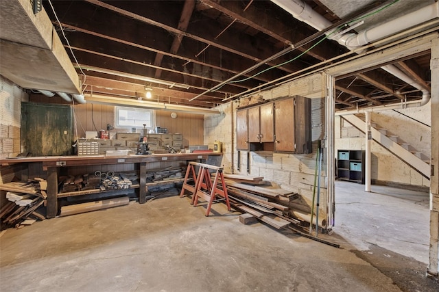 below grade area featuring a workshop area