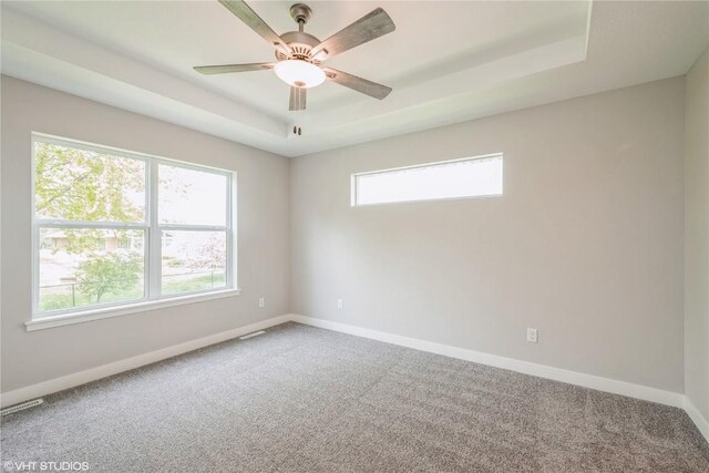 2740 Burns Dr, Marion, IA 52302 - empty room featuring a raised ceiling, carpet floors, and baseboards
