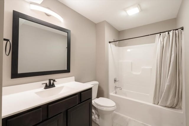412 Dawson Dr, West Branch, IA 52358 - bathroom with toilet, vanity, and shower / bathtub combination with curtain
