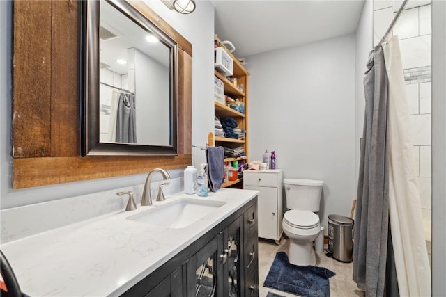 829 Union Ave, Lowden, IA 52255 - bathroom with toilet, vanity, and curtained shower