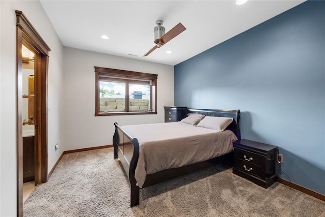 302 6th St NE, Mount Vernon, IA 52314 - bedroom with carpet flooring, baseboards, recessed lighting, and a ceiling fan
