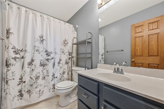 1451 Chamberlain Dr, Iowa City, IA 52240 - bathroom with toilet, vanity, a shower with curtain, and tile patterned flooring