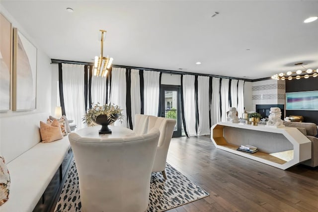 901 E 2nd Ave Unit 212, Coralville, IA 52241 - dining space with a chandelier, wood-type flooring, and recessed lighting