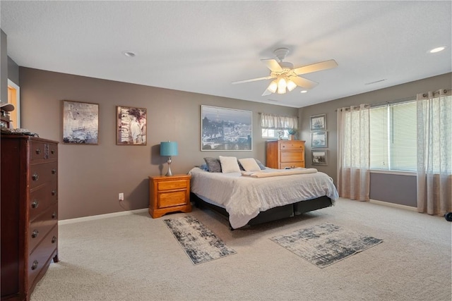 3205 Lennon Ln, Marion, IA 52302 - bedroom featuring light colored carpet, baseboards, a ceiling fan, and recessed lighting