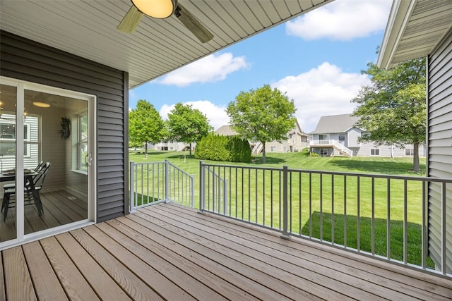 424 15th Ave SW, Mount Vernon, IA 52314 - wooden deck featuring a ceiling fan, a yard, and a residential view