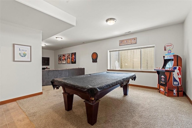 395 Carlyle Dr, North Liberty, IA 52317 - recreation room featuring baseboards, carpet flooring, and pool table