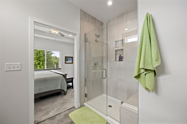 8 Pinnacle Ln, Tiffin, IA 52340 - full bath featuring healthy amount of natural light, a shower stall, ensuite bathroom, recessed lighting, and a ceiling fan