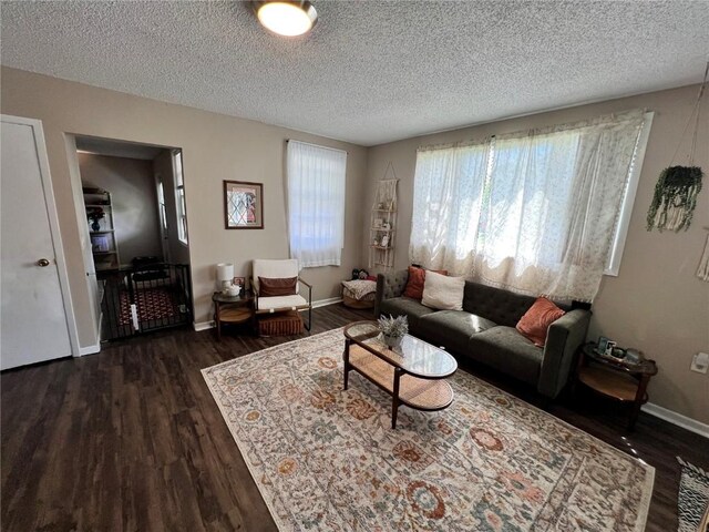 1213 11th St, Marion, IA 52302 - living room featuring wood finished floors, a textured ceiling, and baseboards