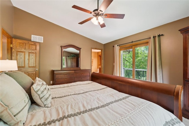 1445 NE Butternut Ln, Swisher, IA 52338 - bedroom with lofted ceiling, access to outside, and a ceiling fan