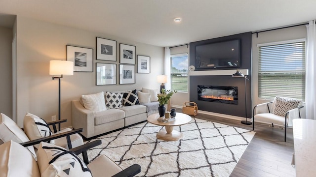 626 Maddie Ln, Tiffin, IA 52340 - living area featuring wood finished floors and a glass covered fireplace