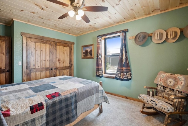 2527 61st St Ln Lot 1, Vinton, IA 52349 - carpeted bedroom with crown molding, baseboards, wood ceiling, and ceiling fan