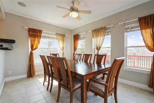 3010 Newcastle Rd, Marion, IA 52302 - dining room featuring plenty of natural light, baseboards, a ceiling fan, and light tile patterned flooring