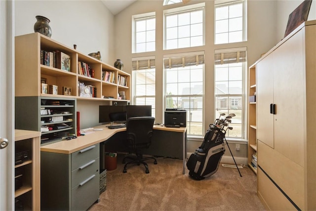 3010 Newcastle Rd, Marion, IA 52302 - office area featuring plenty of natural light, carpet flooring, a high ceiling, and baseboards