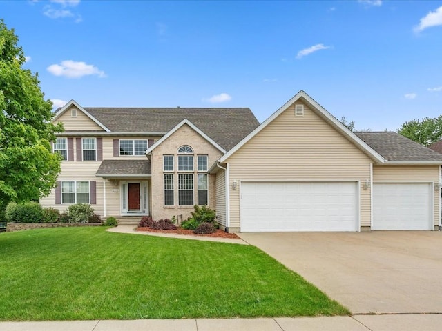 3010 Newcastle Rd, Marion, IA 52302 - view of front of home with an attached garage, concrete driveway, a front yard, and roof with shingles