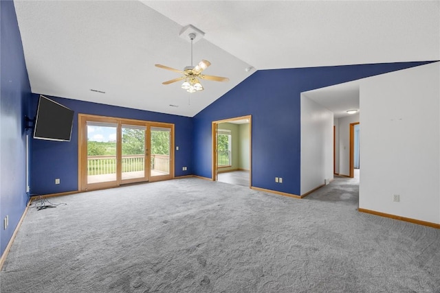 3110 Towne House Dr NE Unit C, Cedar Rapids, IA 52402 - spare room featuring lofted ceiling, ceiling fan, baseboards, and carpet