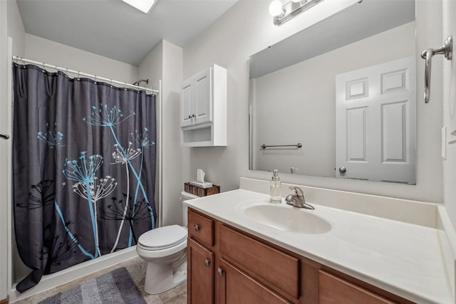 1075 Twilight Dr, North Liberty, IA 52317 - bathroom featuring vanity, toilet, a shower with shower curtain, and tile patterned flooring