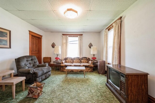 205 2nd Ave, Atkins, IA 52206 - carpeted living area featuring a drop ceiling