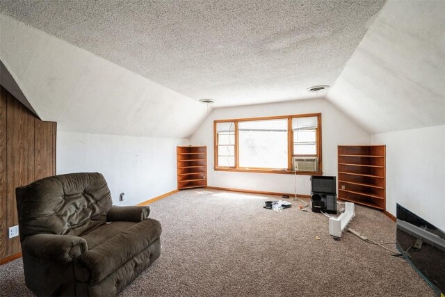 205 2nd Ave, Atkins, IA 52206 - sitting room featuring vaulted ceiling, carpet, baseboards, and a textured ceiling